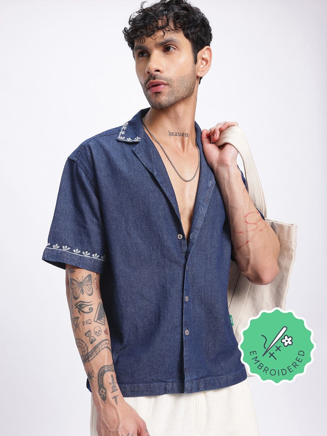 glitchez Chambray Embroidered Stitch Shirt - view 1