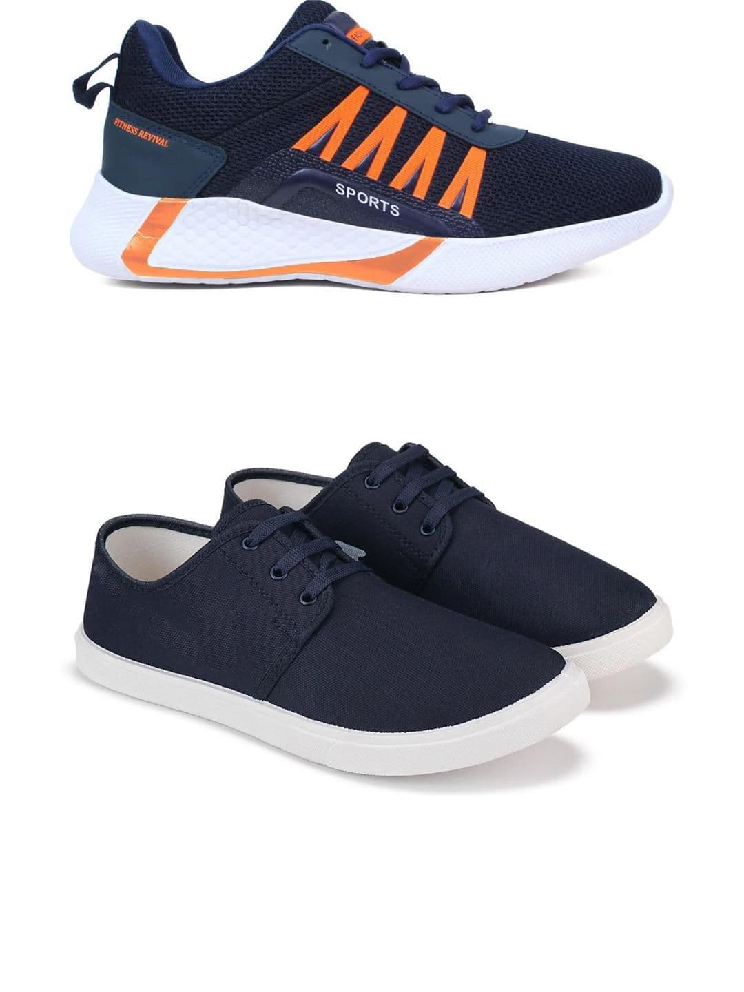 Free Kicks Men Navy Blue Mesh Marking Running Sports Shoes - view 1