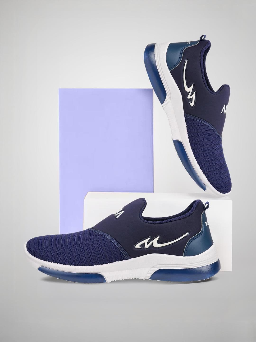Free Kicks Men Navy Blue Mesh Marking Running Sports Shoes - view 1