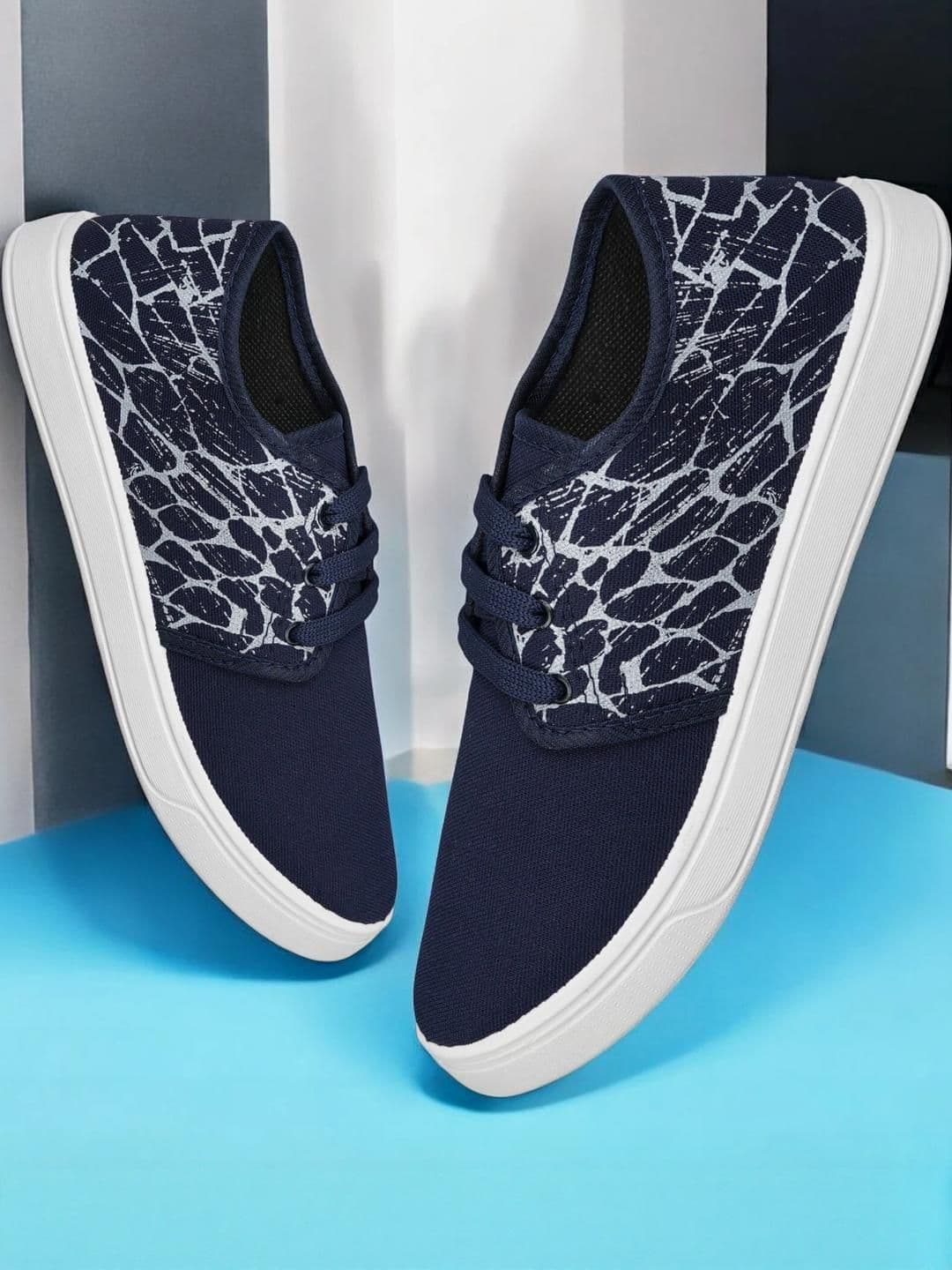 Free Kicks Men Navy Blue Canvas Marking Running Sports Shoes - view 1