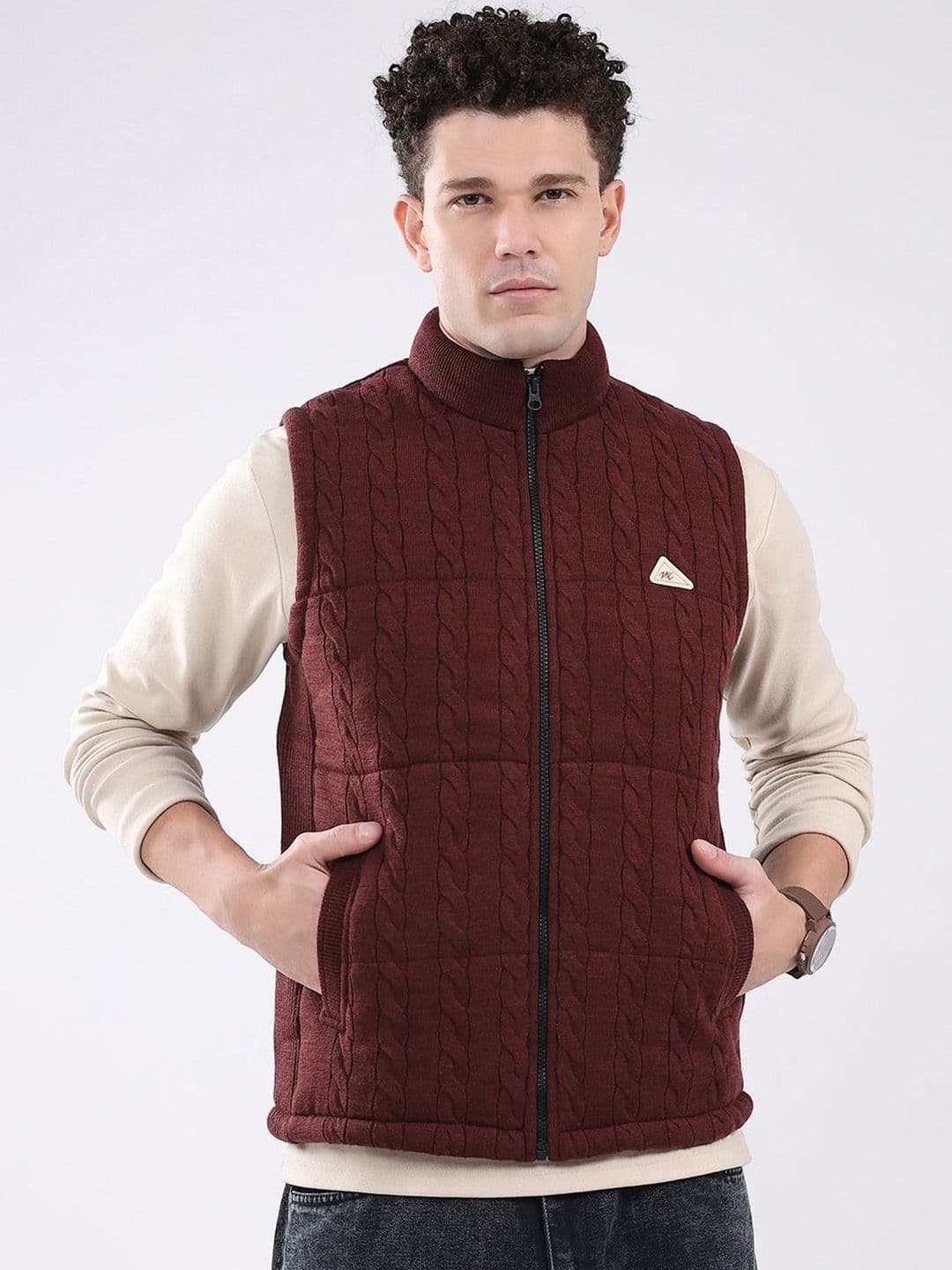 Monte Carlo Men Mock Collar Self Design Lightweight Casual Quilted Jacket - view 1