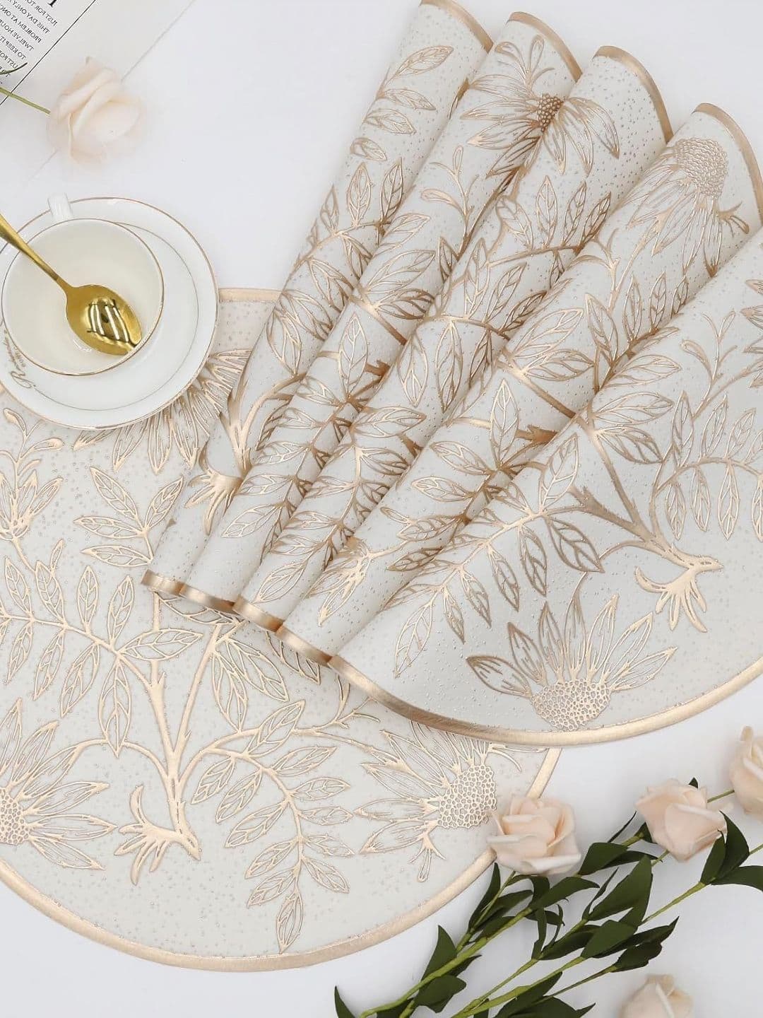 LooMantha 6-Pcs Gold & White Foil Printed Waterproof Table Placemats - view 1