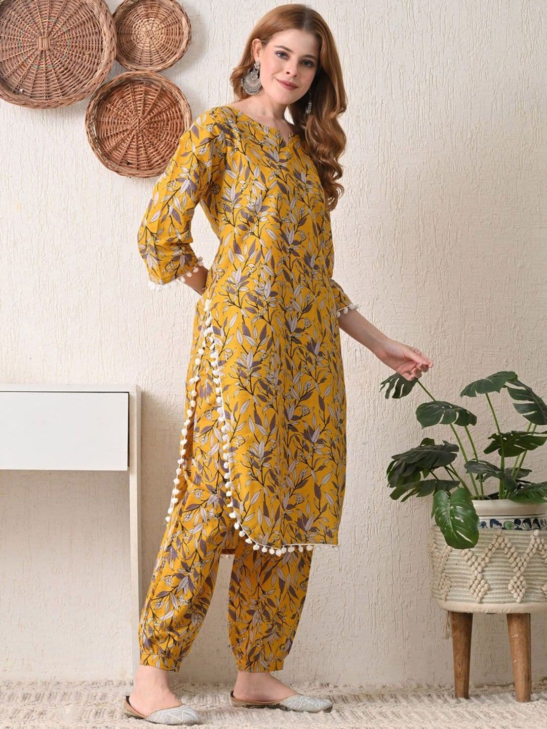 BKApparels Floral Printed V-Neck Pure Cotton Straight Kurta With Salwar - view 1