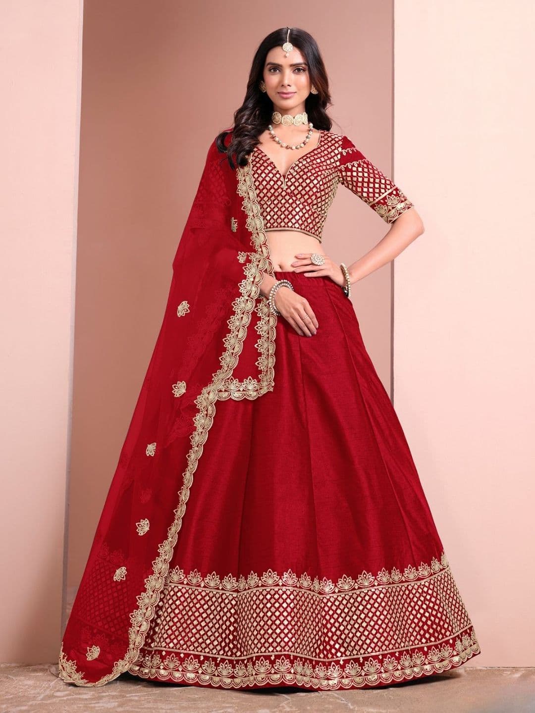 ODETTE Embellished Semi-Stitched Lehenga & Unstitched Blouse With Dupatta - view 1