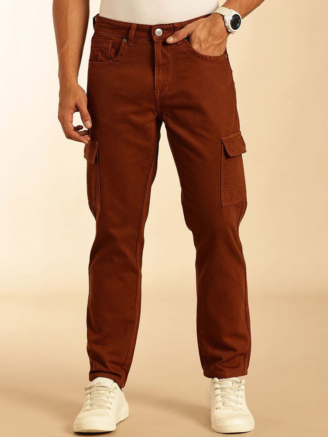 Thomas Scott Men Original Relaxed Fit Mid-Rise Light Fade Cargo Styles Pure Cotton Jeans - view 1