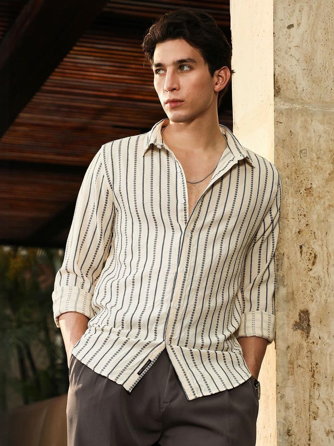 CAHOOT Men Comfort Fit Vertical Striped Spread Collar Cotton Casual Shirt - view 1