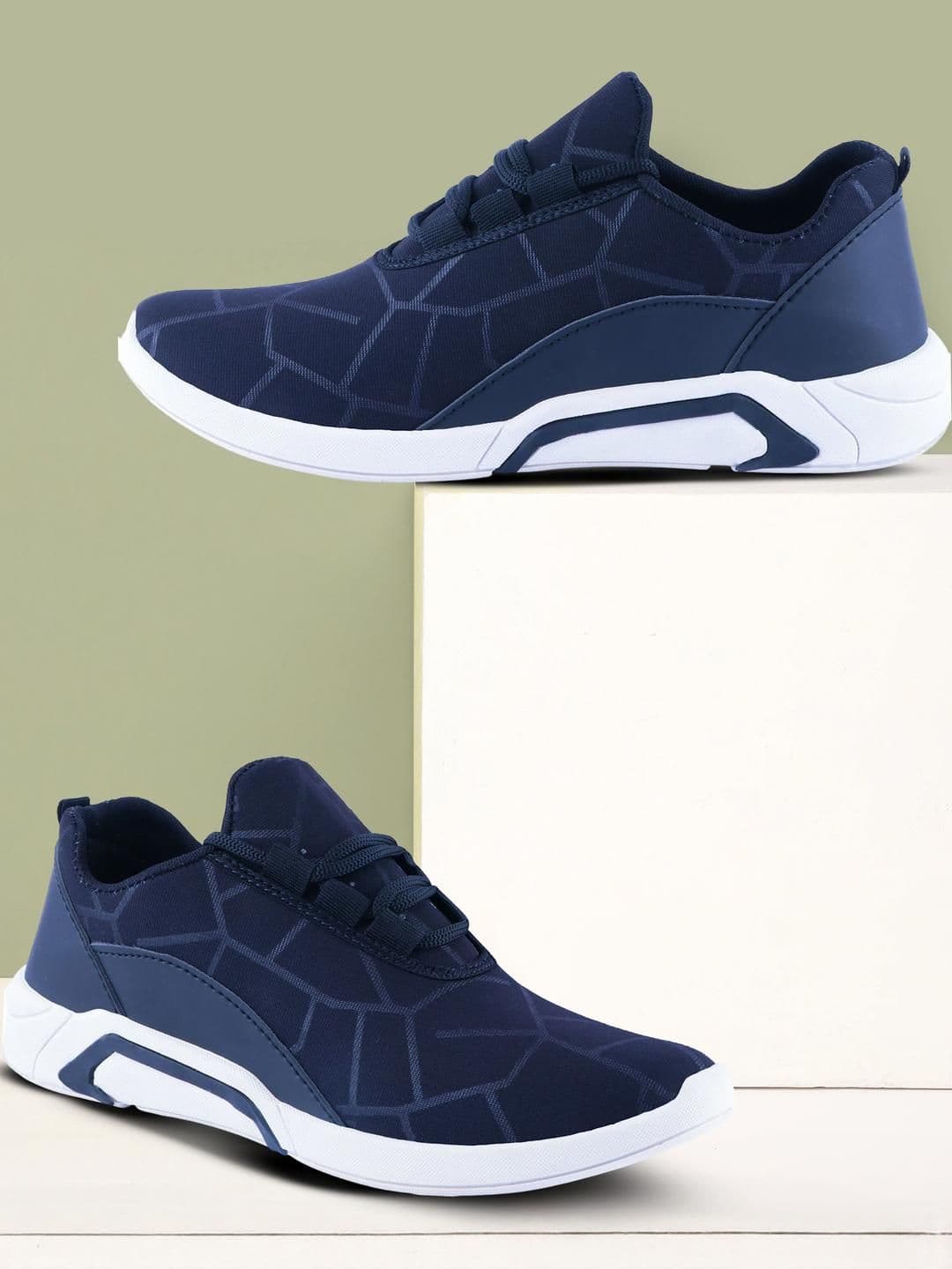 Free Kicks Men Navy Blue Mesh Marking Running Sports Shoes - view 1