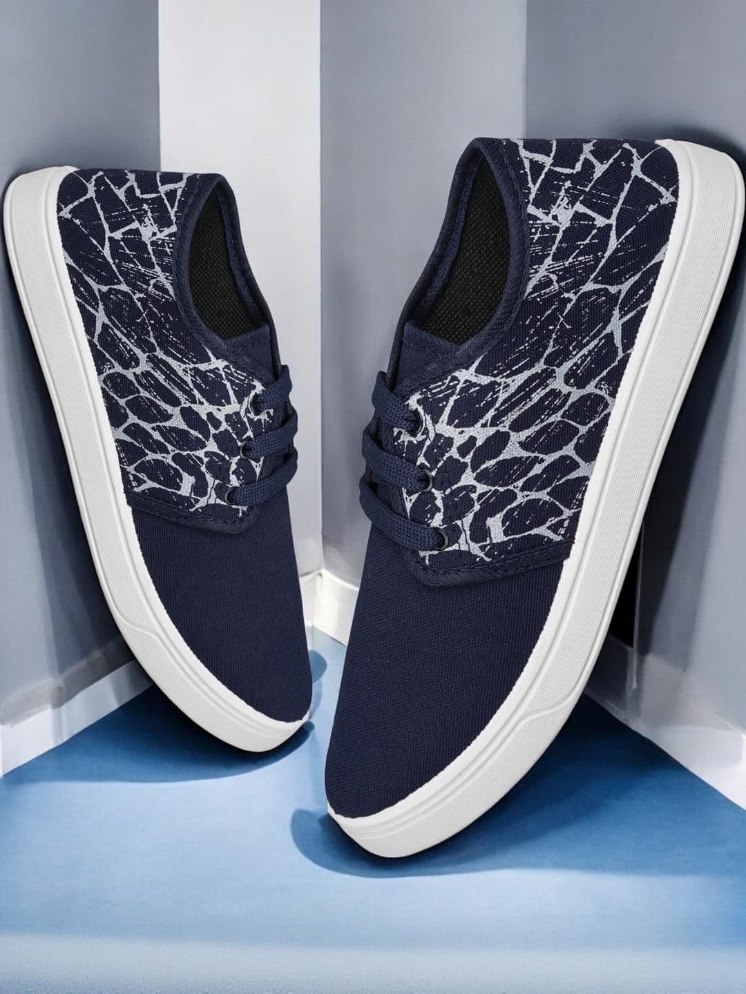 Free Kicks Men Navy Blue Canvas Marking Running Sports Shoes - view 1