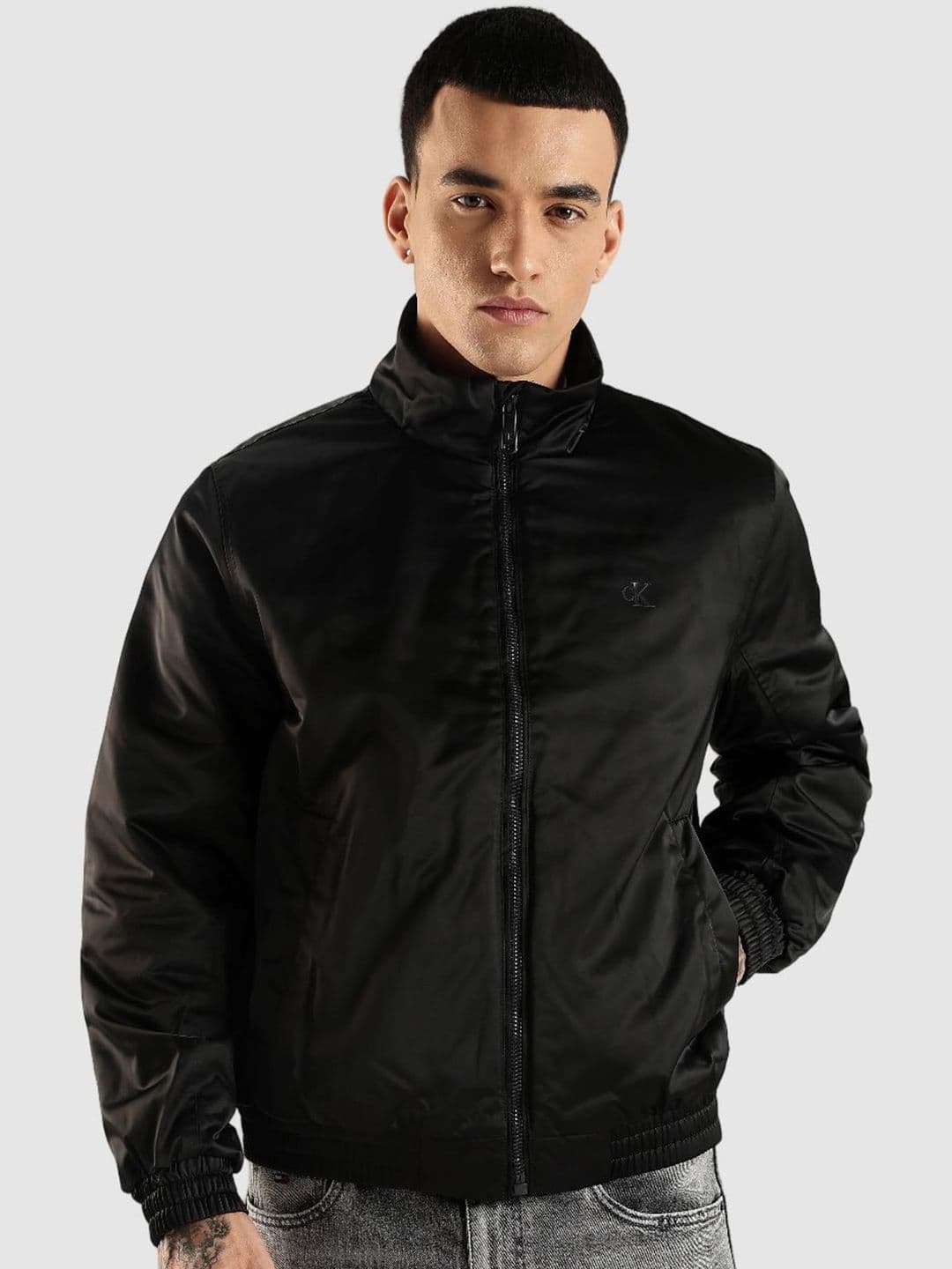 Calvin Klein Jeans Men Mock Collar Solid Casual Bomber - view 1