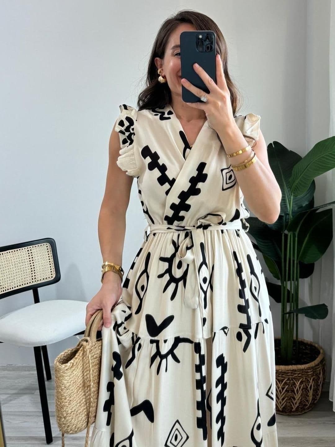 PIMU Abstract Print Sleeveless Maxi Dress - view 1
