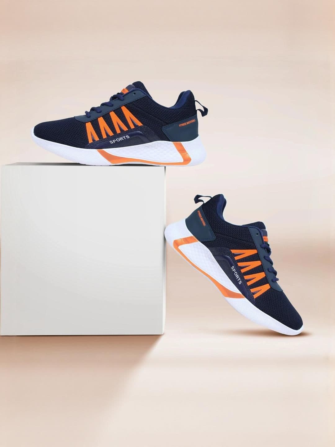Free Kicks Men Navy Blue Mesh Marking Running Sports Shoes - view 1