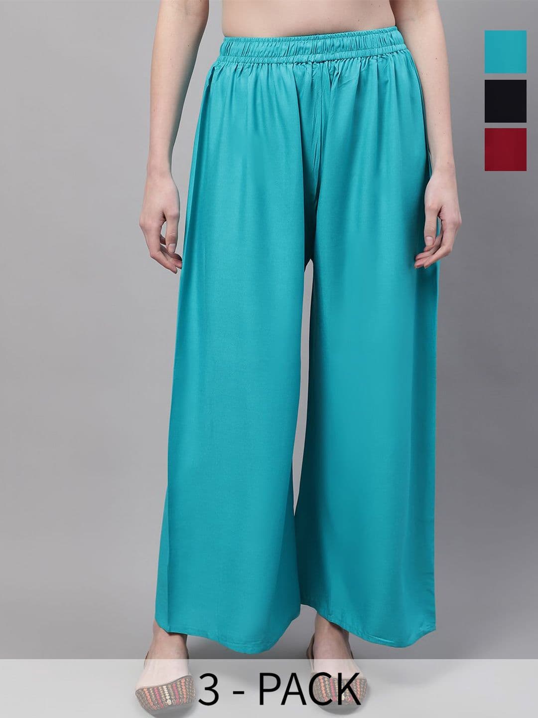 Valles365 by S.C. Women Pack Of 3Wide Leg Ethnic Palazzos - view 1