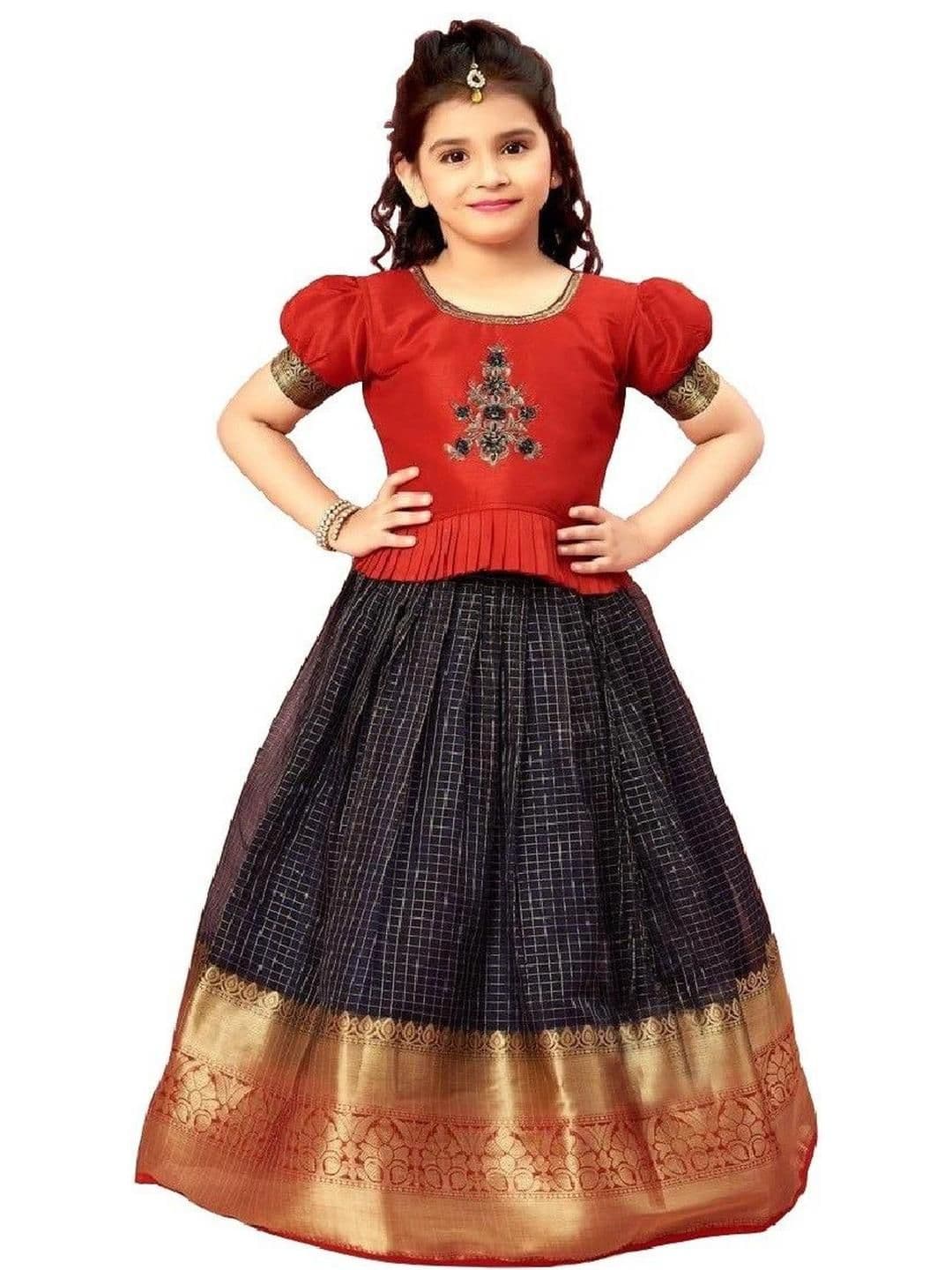 White Button Girls Embroidered Ready to Wear Lehenga & - view 1