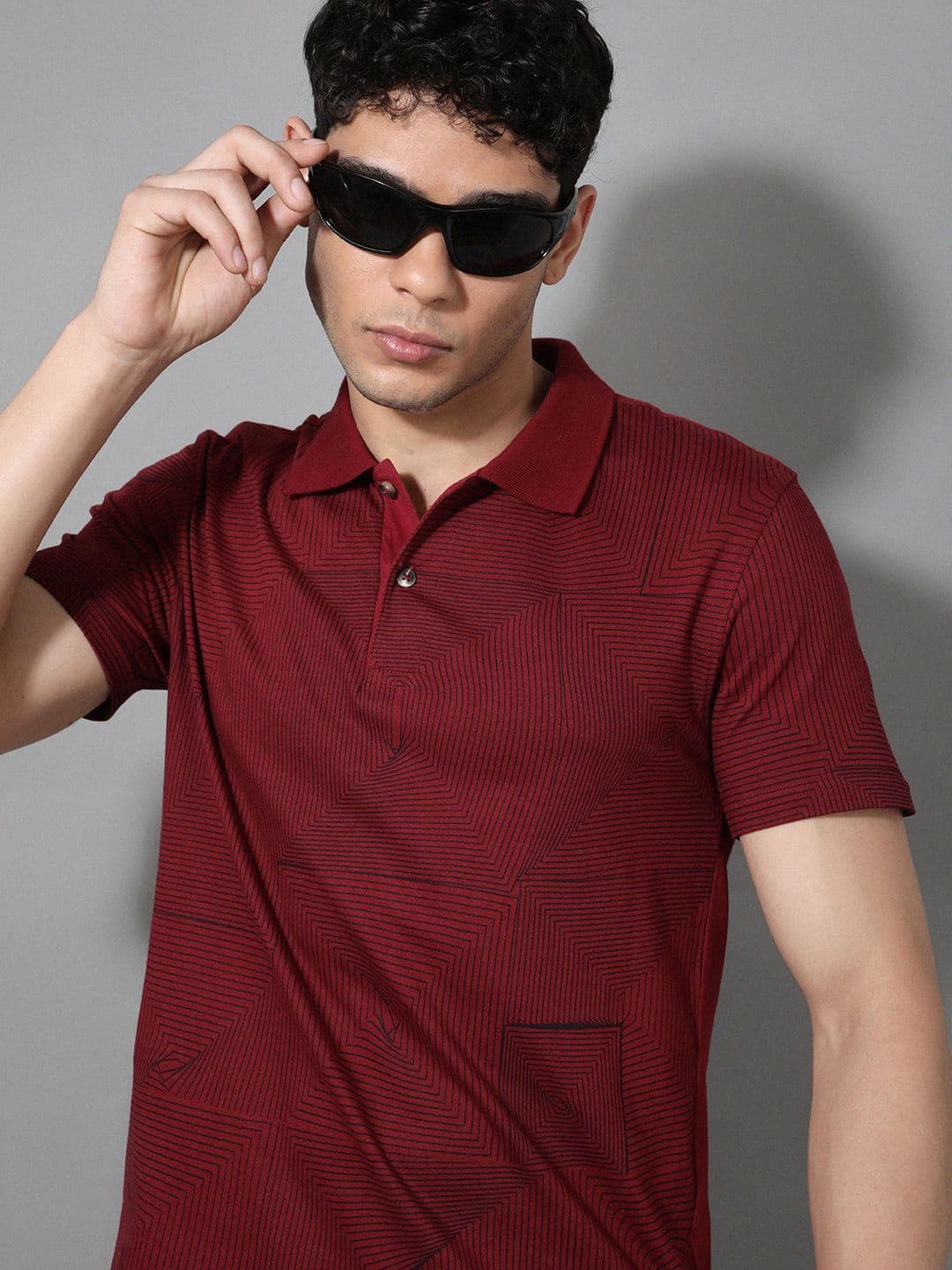 The Roadster Lifestyle Co Geometric Printed Pure Cotton Polo Collar Pure Cotton T-Shirt - view 1