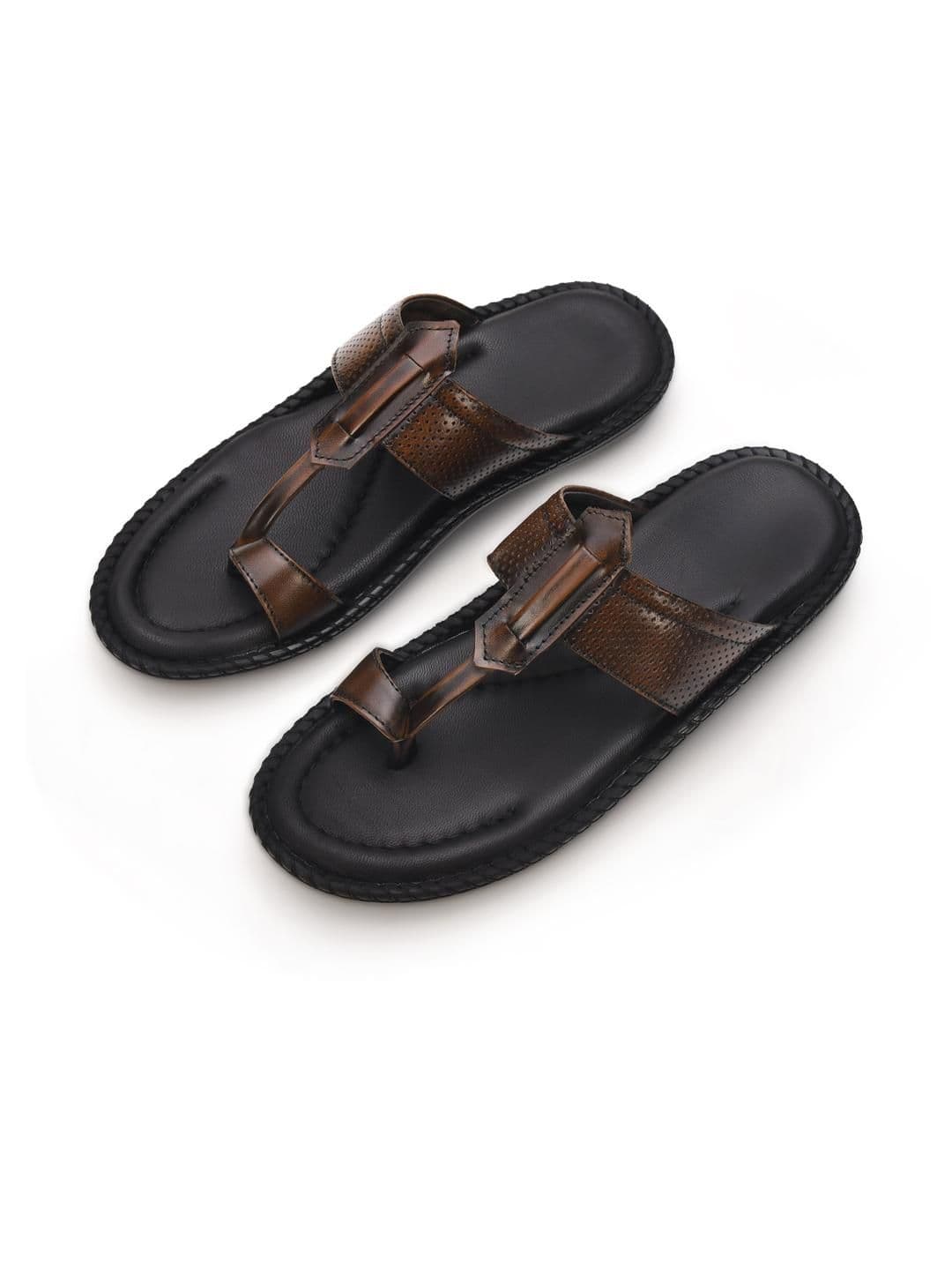 STEPHORN Mens Leather Comfort Slippers with Kolhapuri-Inspired Toe Ring & Stitched Sole - view 1