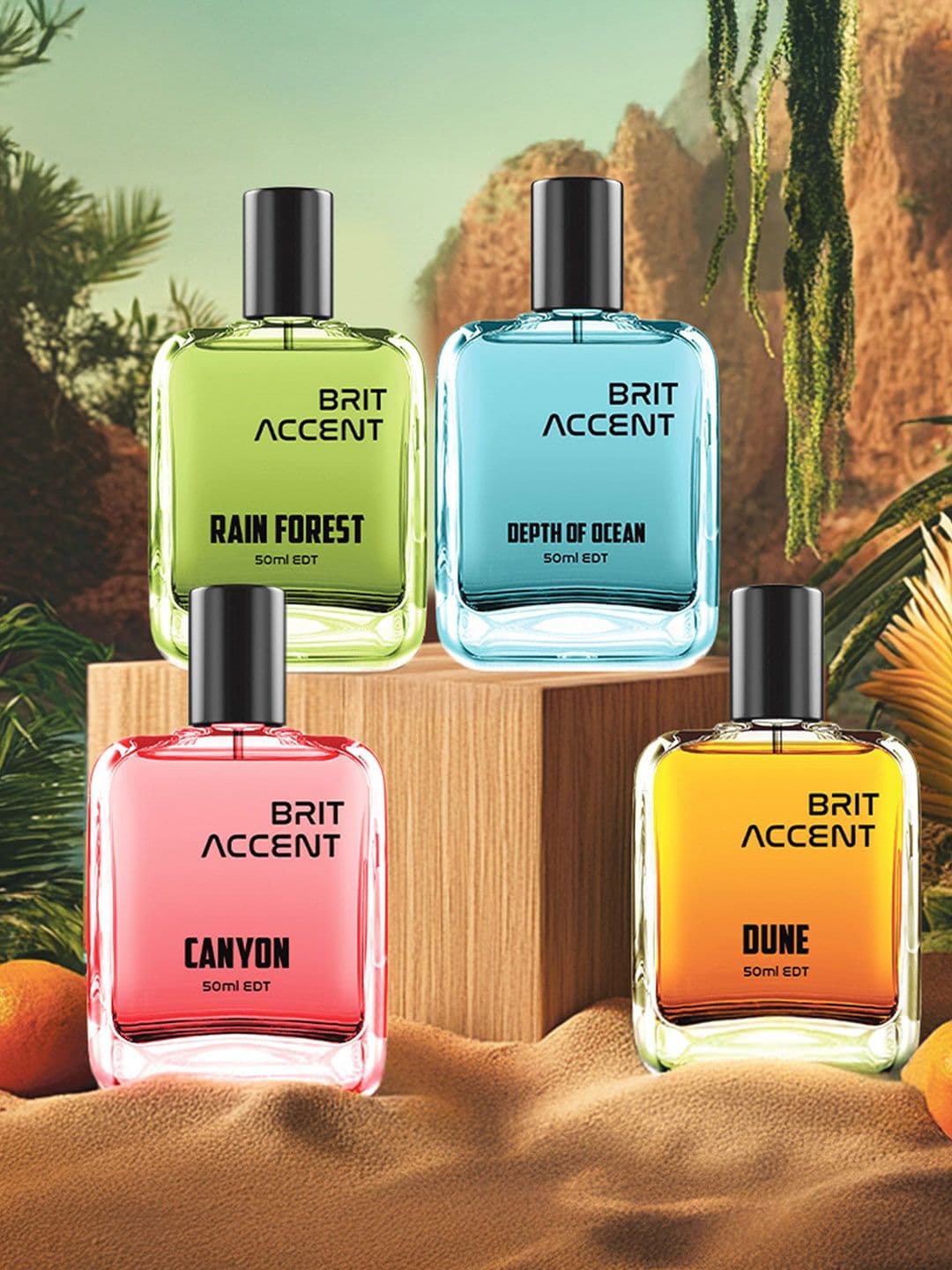 BRIT ACCENT Set Of 4 Rain Forest- Depth Of Ocean- Canyon- Dune Long Lasting EDP-50 ml Each - view 1