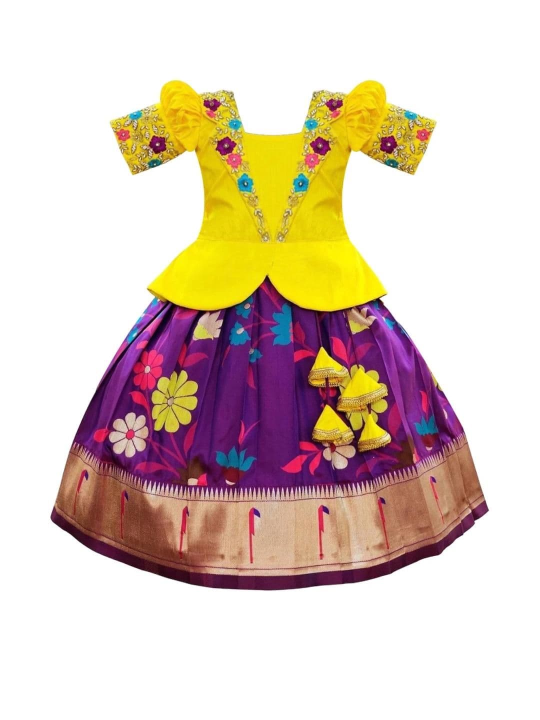 White Button Girls Embroidered Ready to Wear Lehenga - view 1