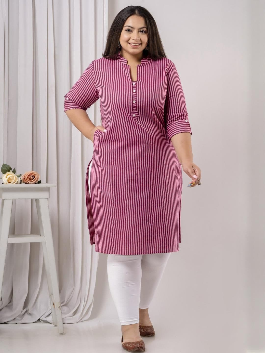 SHRITIKA Women Striped Cotton Khadi Kurti - view 1