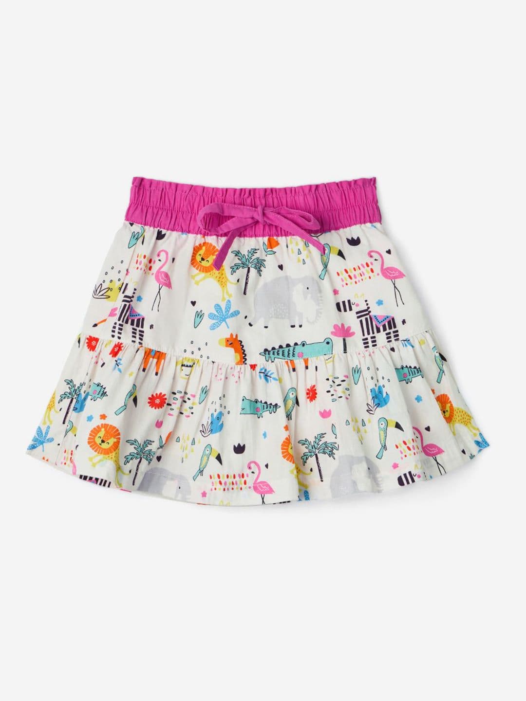 The Souled Store Girls Regular Fit Printed White Tiered Skirts - view 1