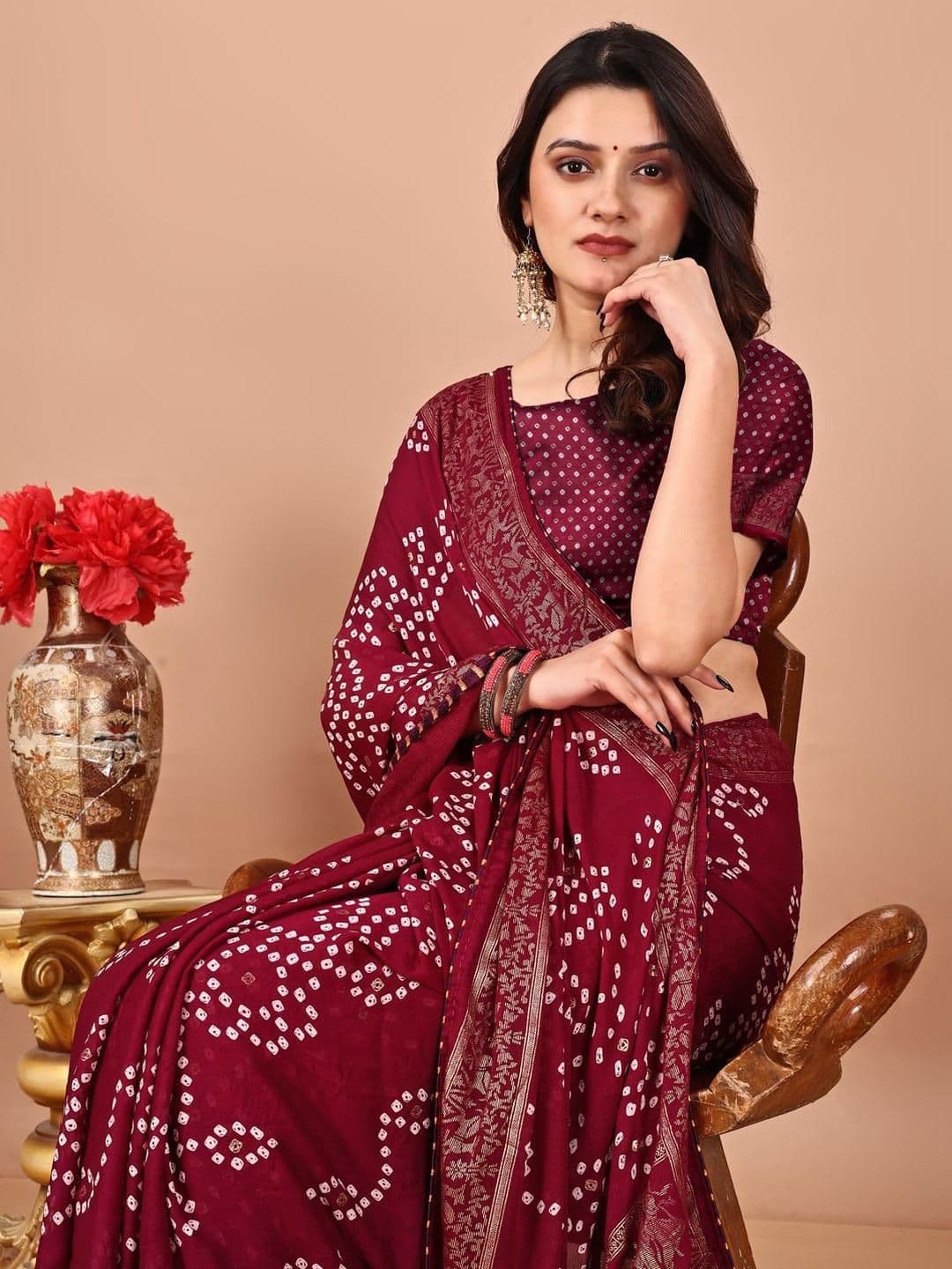 KALINI Bandhani Zari Poly Chiffon Bandhani Saree - view 1