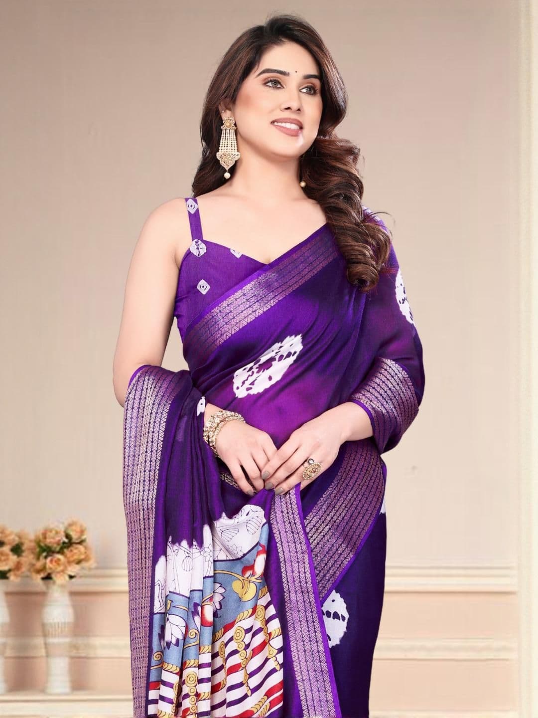SUPERLAXMI Zari Pure Chiffon Bandhani Saree - view 1