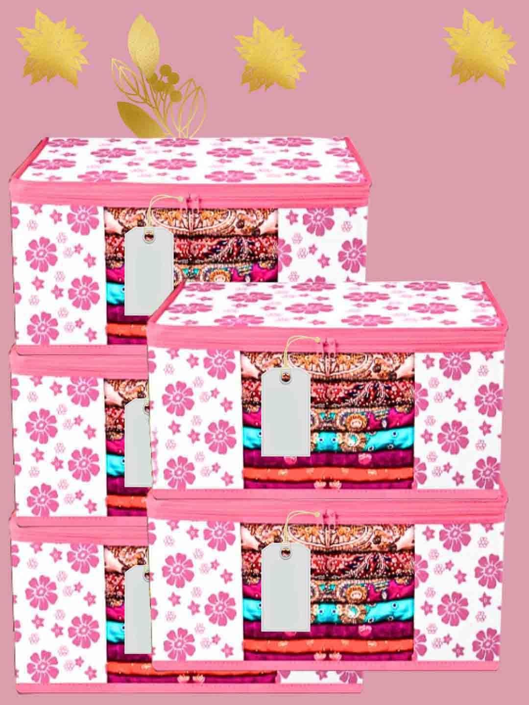 Ajabh Pink & White 5 Pieces Floral Printed Multi-Utility Organisers - view 1