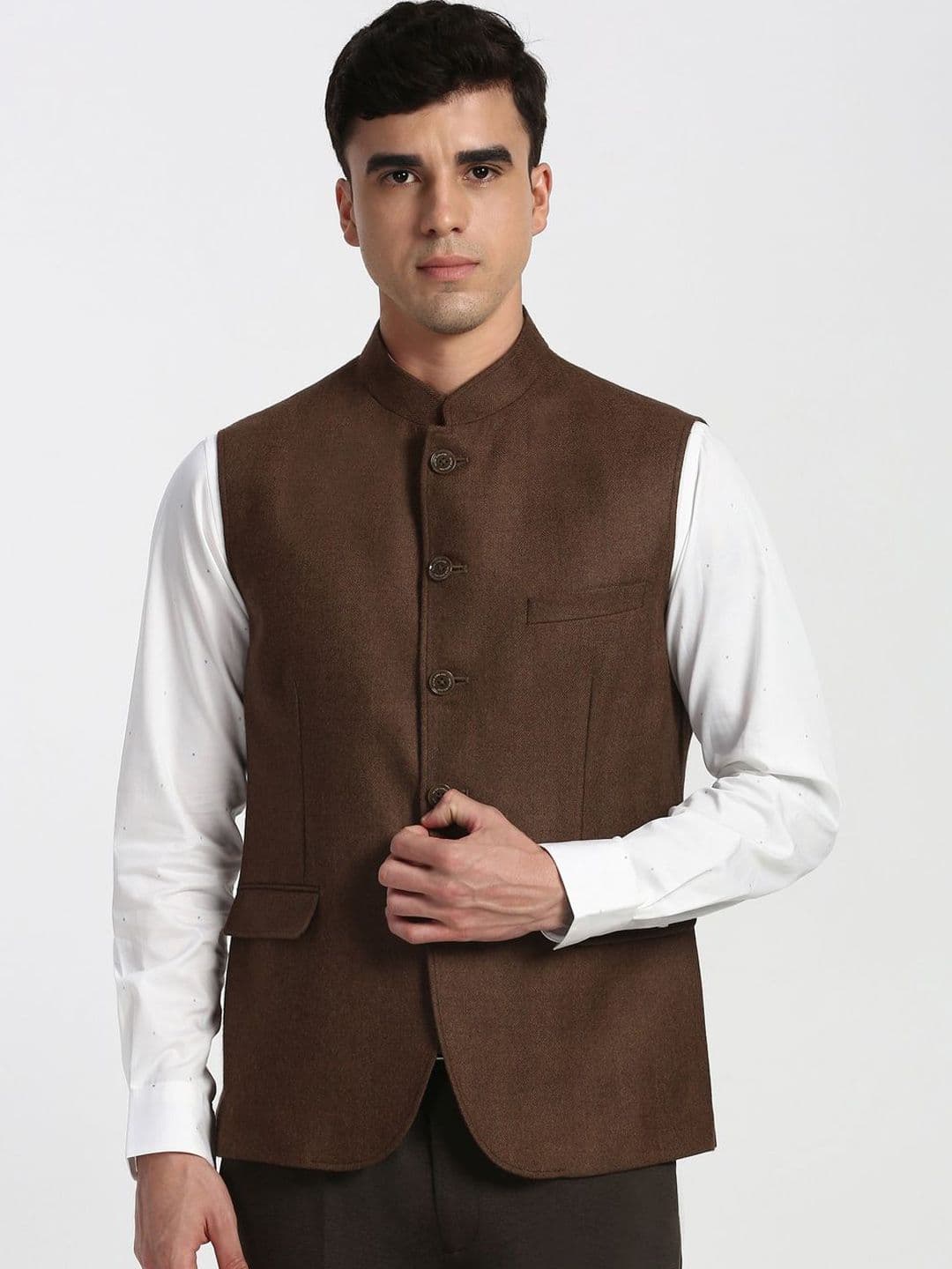 Peter England Elite Textured Mandarin Collar Nehru Jacket - view 1