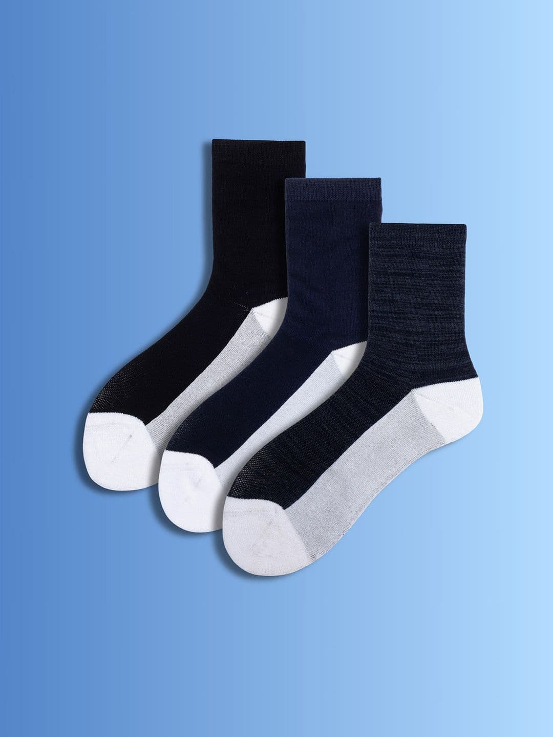 Soxytoes Unisex Pack of 3 Solid Cotton Diabetic Care Mid-Calf Socks Care Walk Blues - view 1