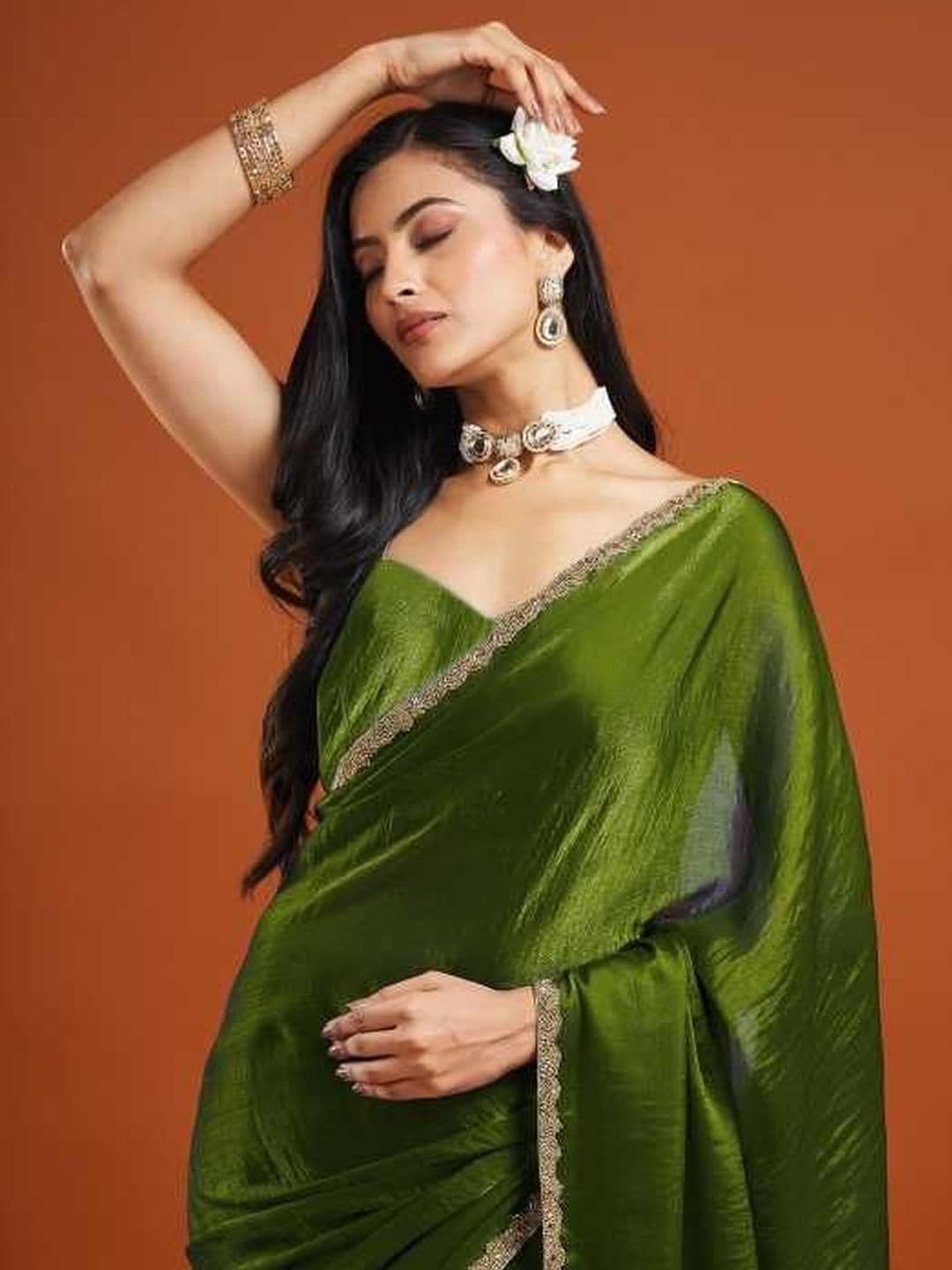 LOROFY Beads and Stones Tissue Saree - view 1
