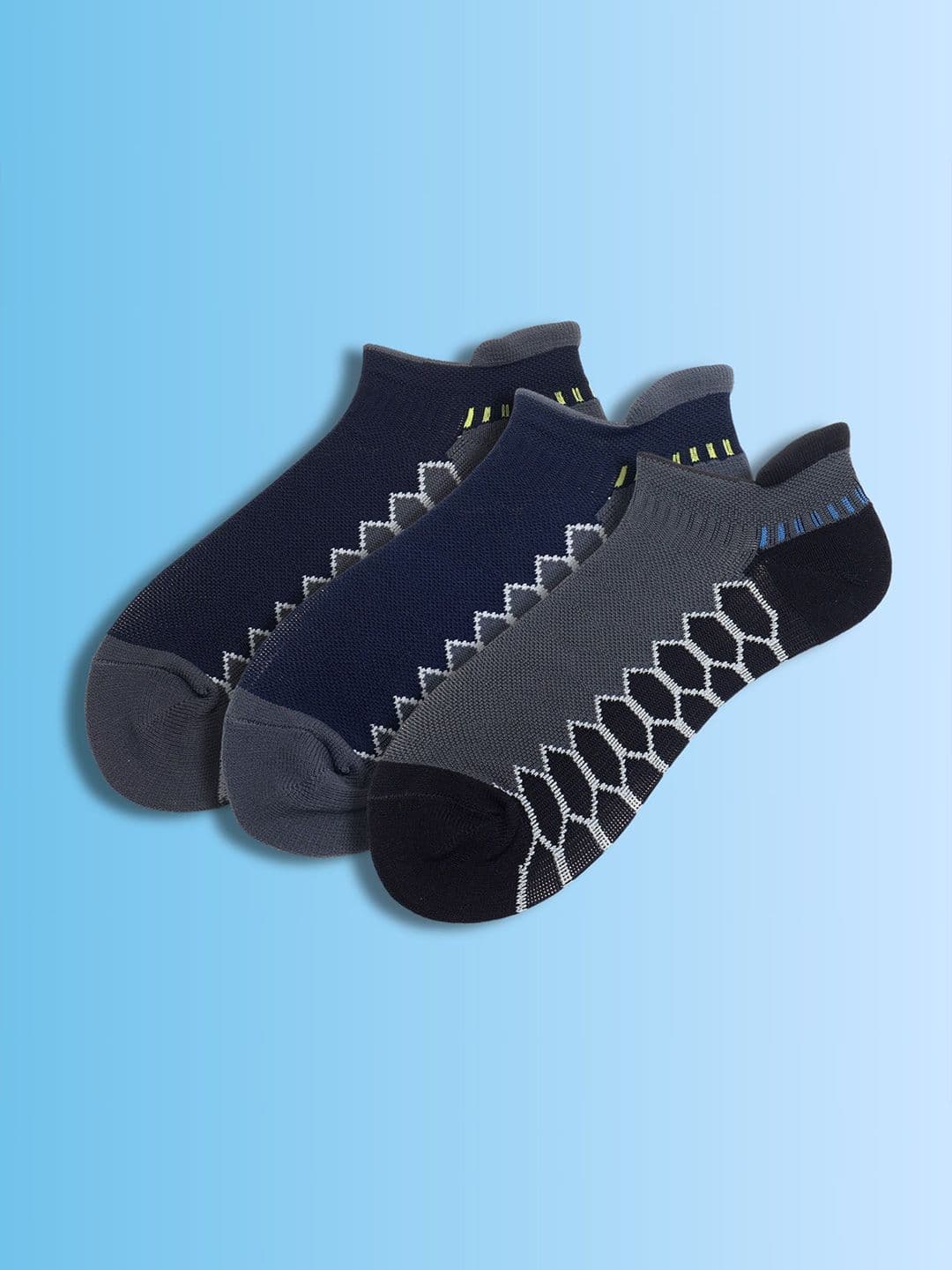 Soxytoes Unisex Pack of 3 Geometric Cotton Performax Athletic Ankle Socks Enduro Step - view 1