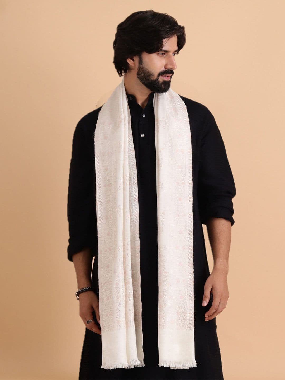 Tweedle Men Floral Woven Design Stole With Fringes - view 1
