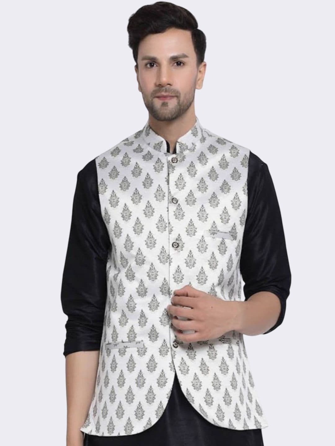 TS LIFESTYLE TAHVO Printed Mandarin Collar Nehru Jacket - view 1