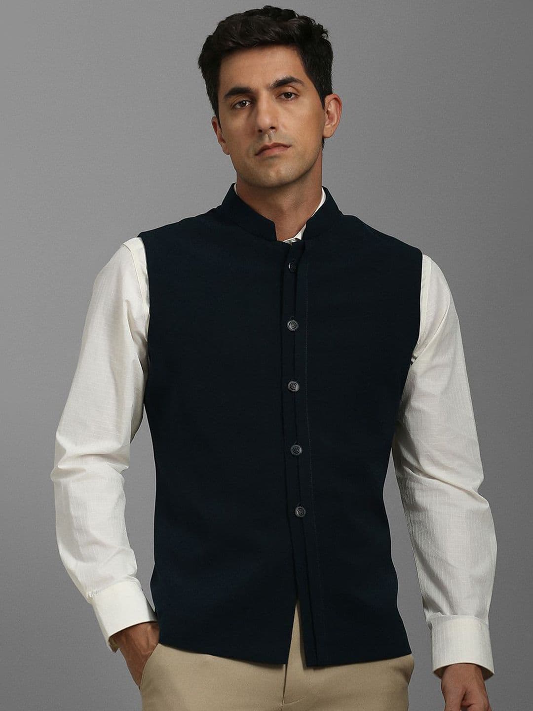 Louis Philippe Textured Slim Fit Nehru Jacket - view 1