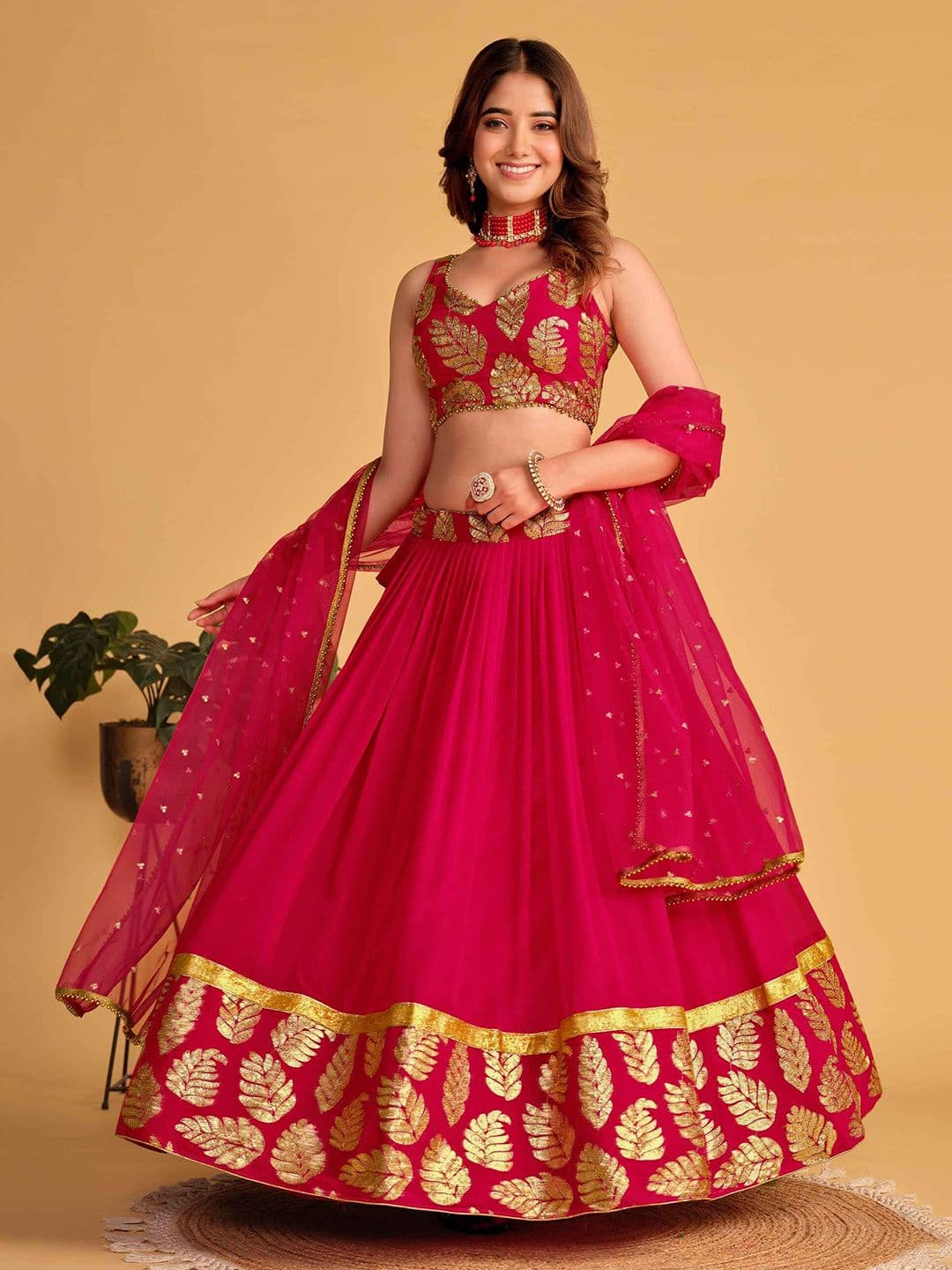 ETHNIC PLUS Embroidered Sequinned Semi-Stitched Georgette Lehenga & Blouse With Dupatta - view 1