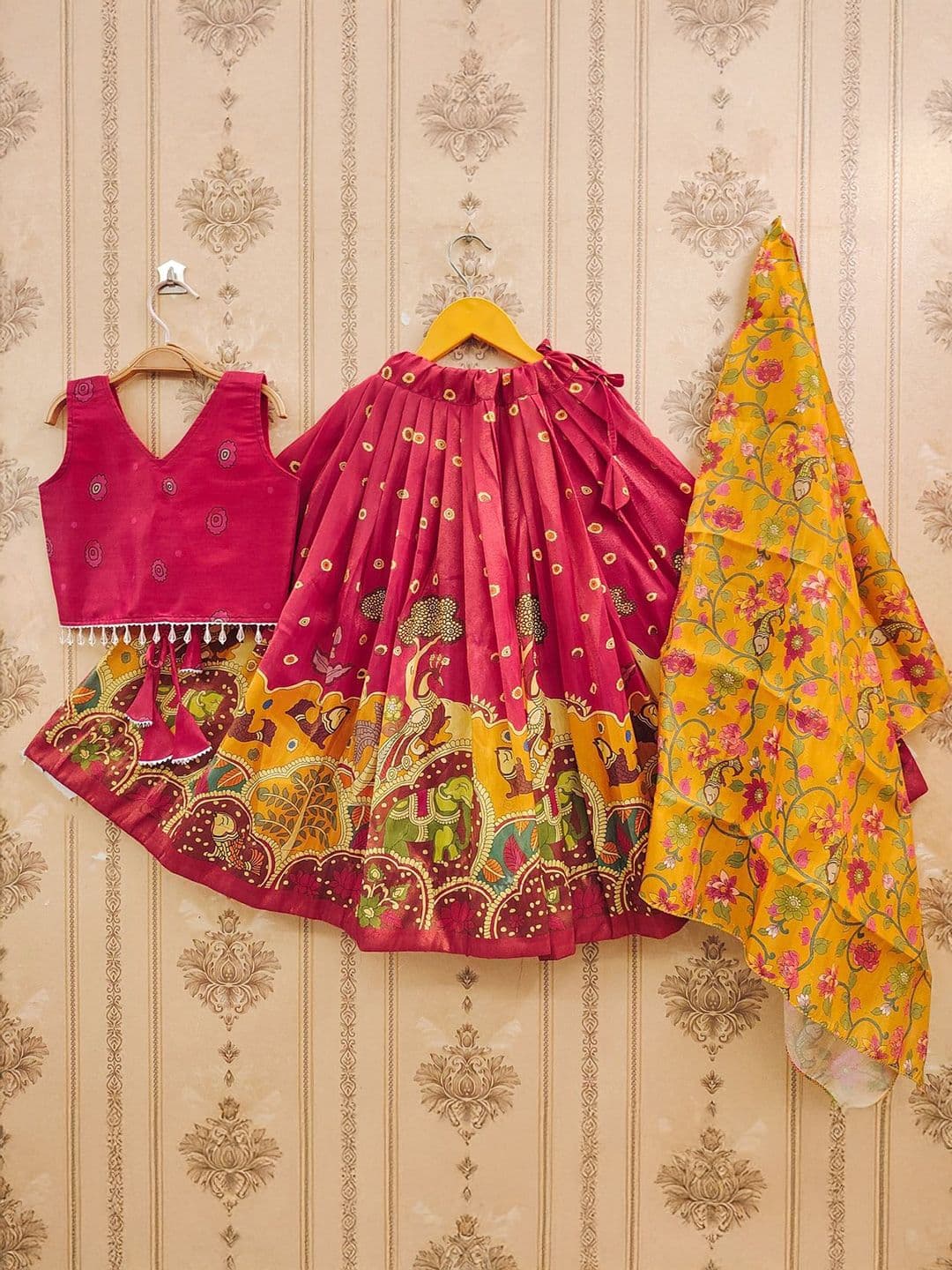 Helene Girls Printed Kalamkari Ready to Wear Lehenga & Blouse With Dupatta - view 1