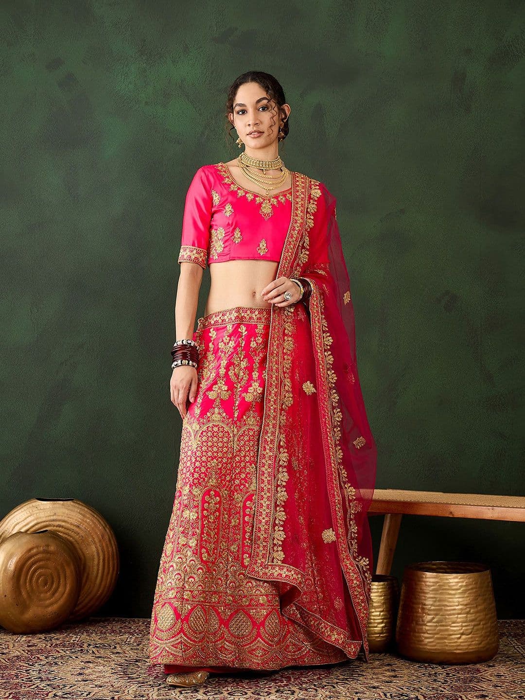 MANVAA Embroidered Zari Silk Semi-Stitched Lehenga & Unstitched Blouse With Dupatta - view 1
