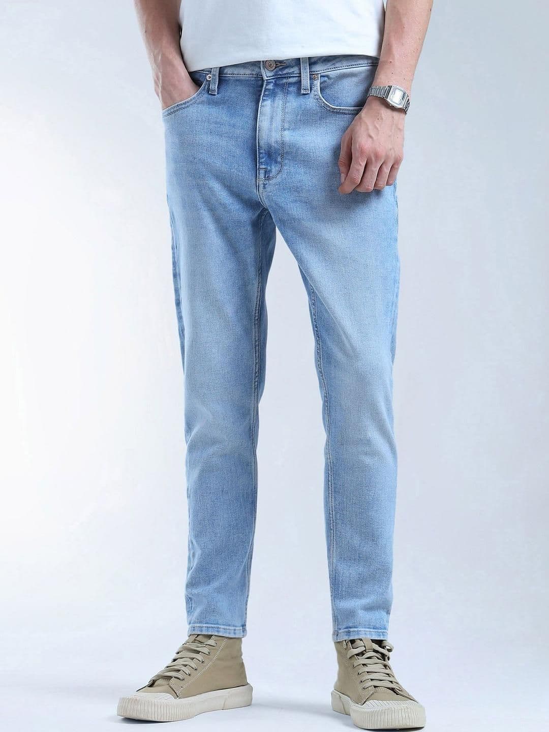 Flying Machine Men Tapered Fit Mid-Rise Light Fade Whiskered Mankle Jeans - view 1