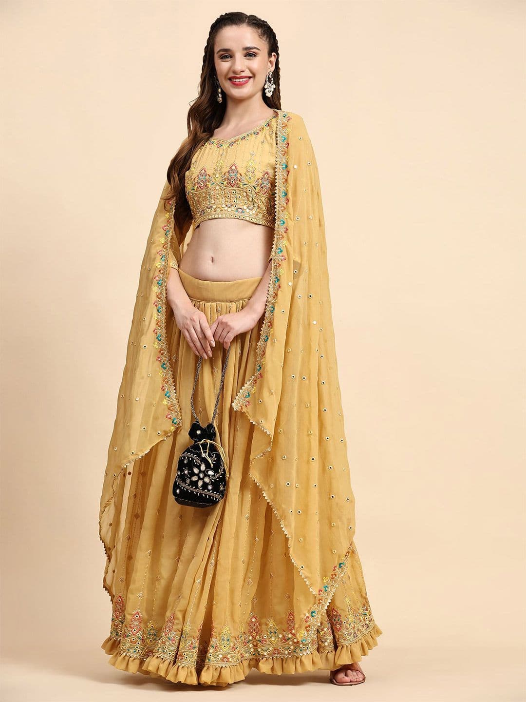 NEEL ART Embroidered Sequinned Semi-Stitched Lehenga & Unstitched Blouse With Dupatta - view 1
