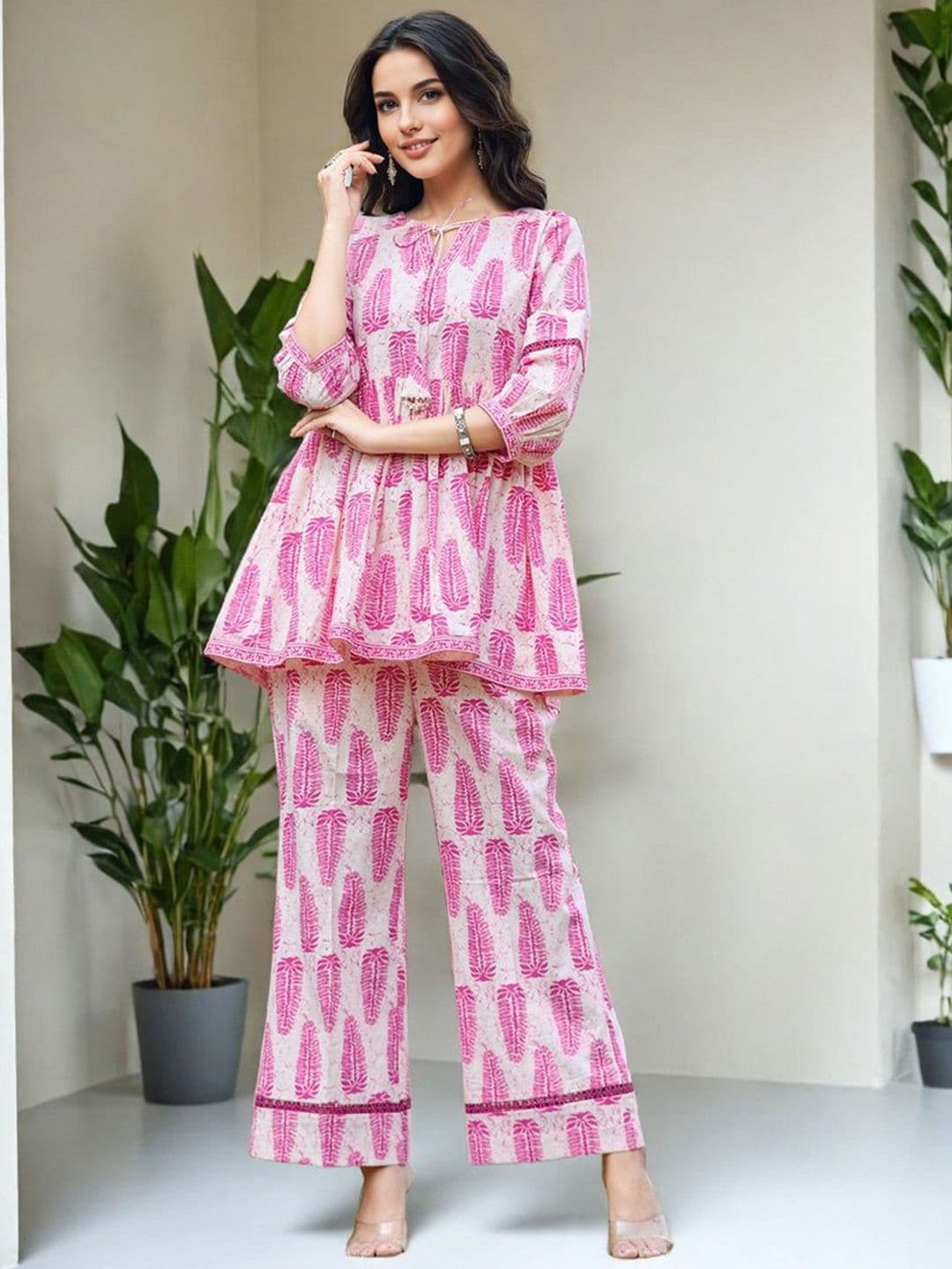 SZN Printed Pure Cotton Top & Trouser Co-Ord Set - view 1