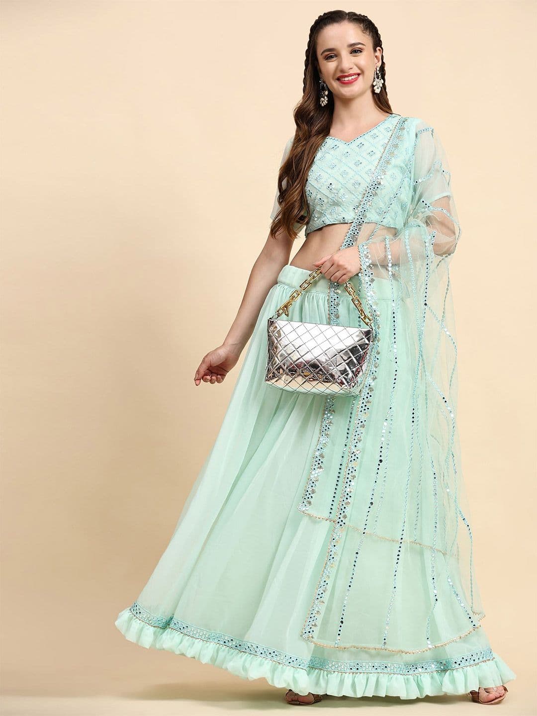 NEEL ART Embroidered Sequinned Semi-Stitched Lehenga & Unstitched Blouse With Dupatta - view 1