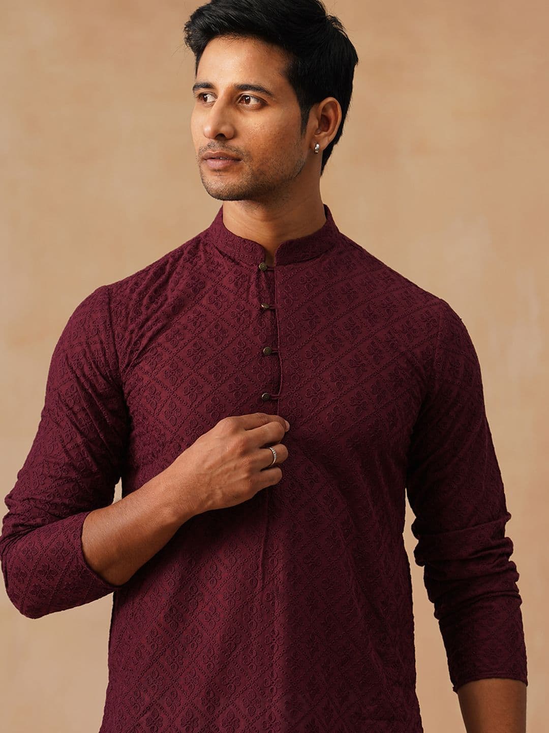 Jompers Floral Embroidered Mandarin Collar Chikankari Cotton Straight Kurta - view 1