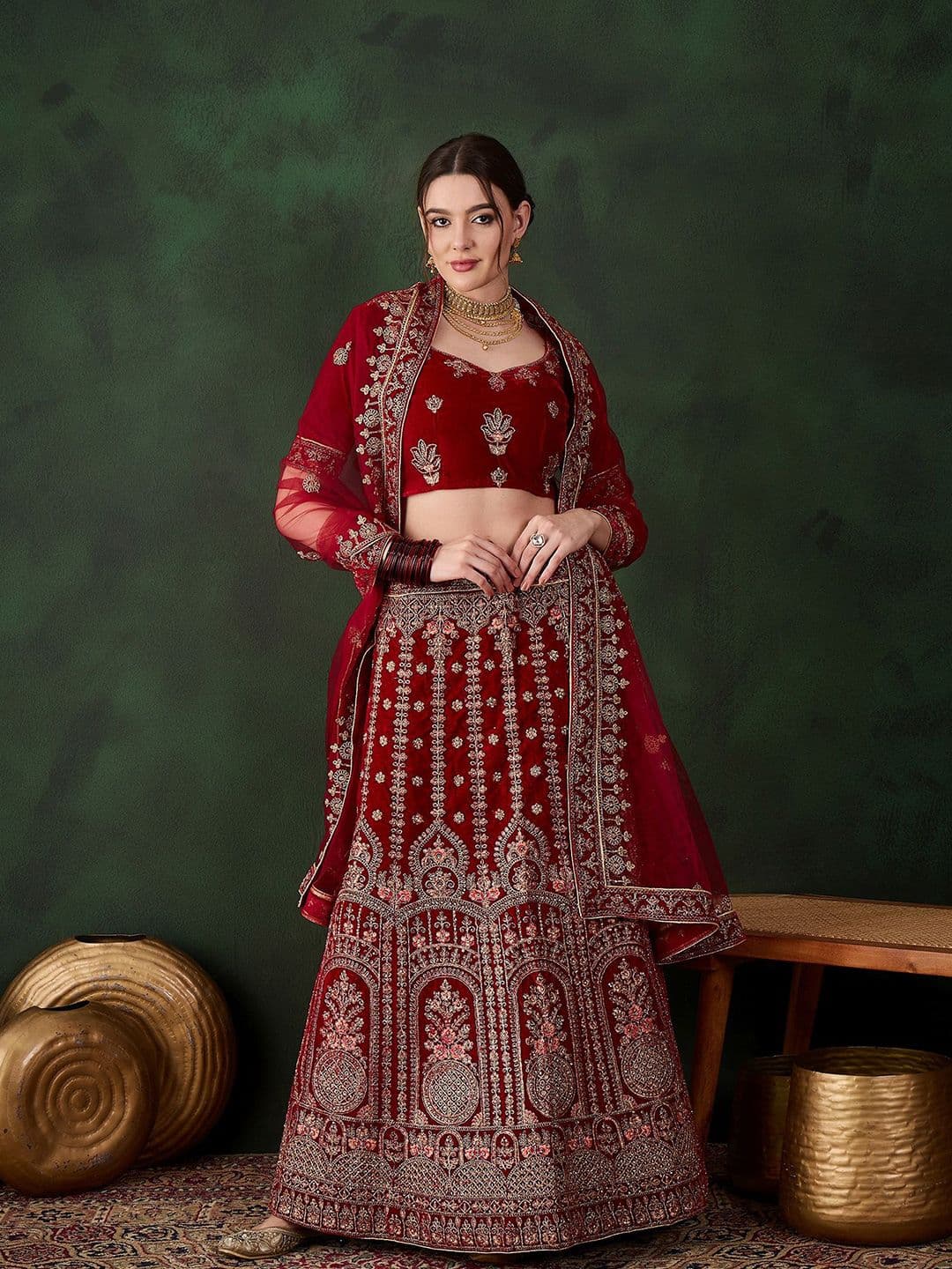 Maroosh Embroidered Semi-Stitched Lehenga & Unstitched Blouse With Dupatta - view 1