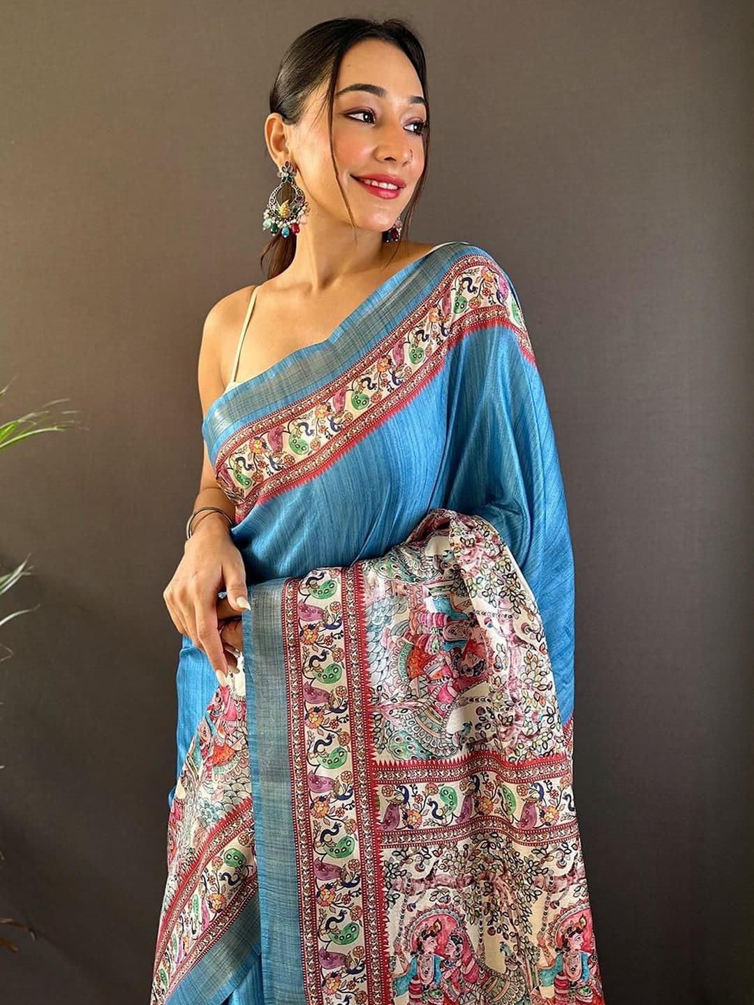 ELITE WEAVES Ethnic Motifs Print Zari Tussar Silk Saree - view 1