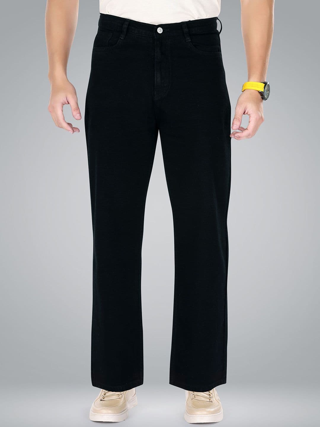 me Queen Men Wide Leg Mid-Rise Pure Cotton Jeans - view 1