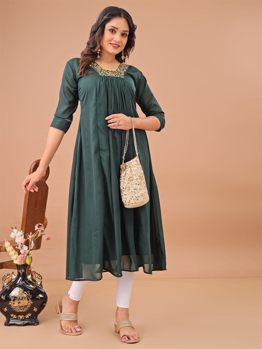 Sashay Boutique Square Neck Embroidered A-Line Kurta - view 1
