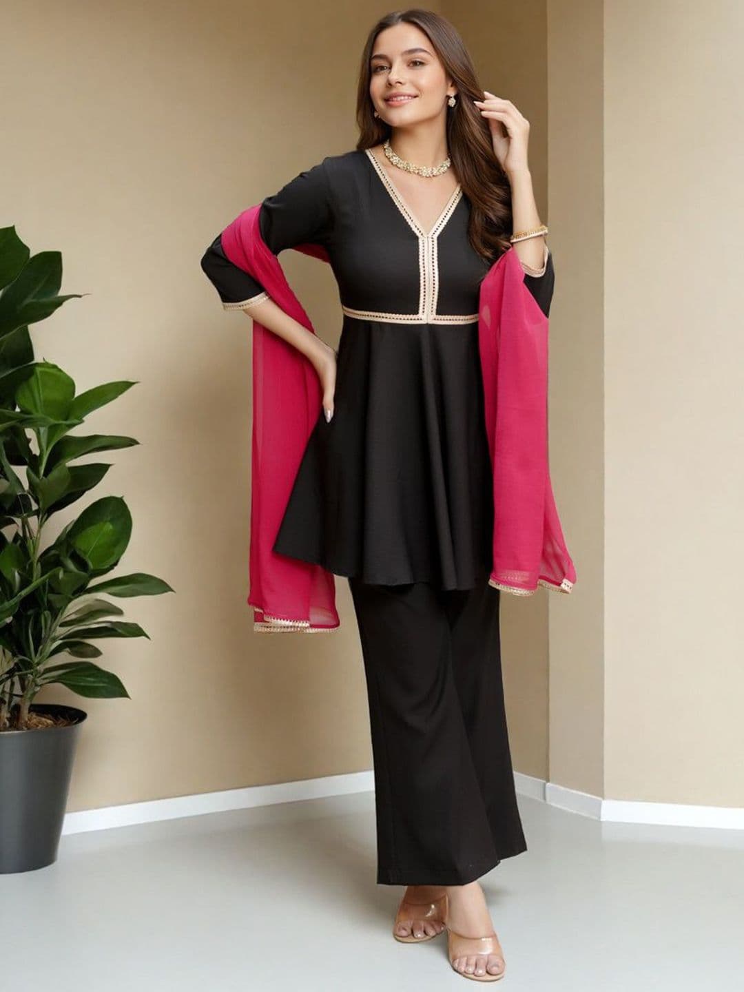 SZN Women Gotta Patti Pure Silk Kurti with Palazzos & Dupatta - view 1