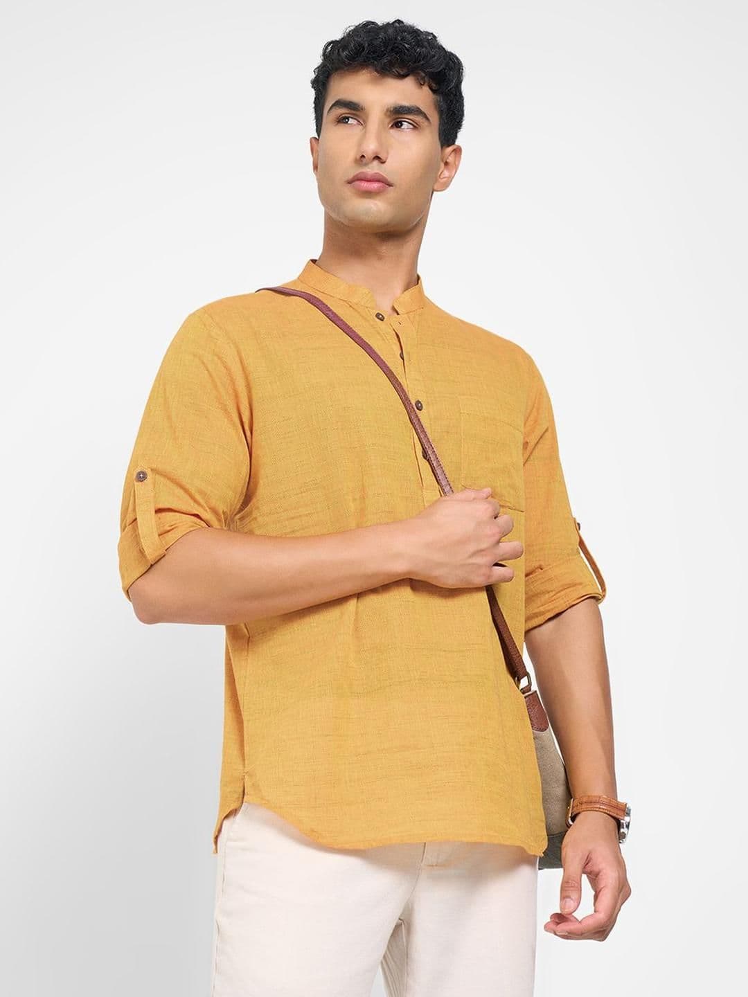 indus route by Pantaloons Men Solid Daily Pure Cotton Straight Short Kurta - view 1