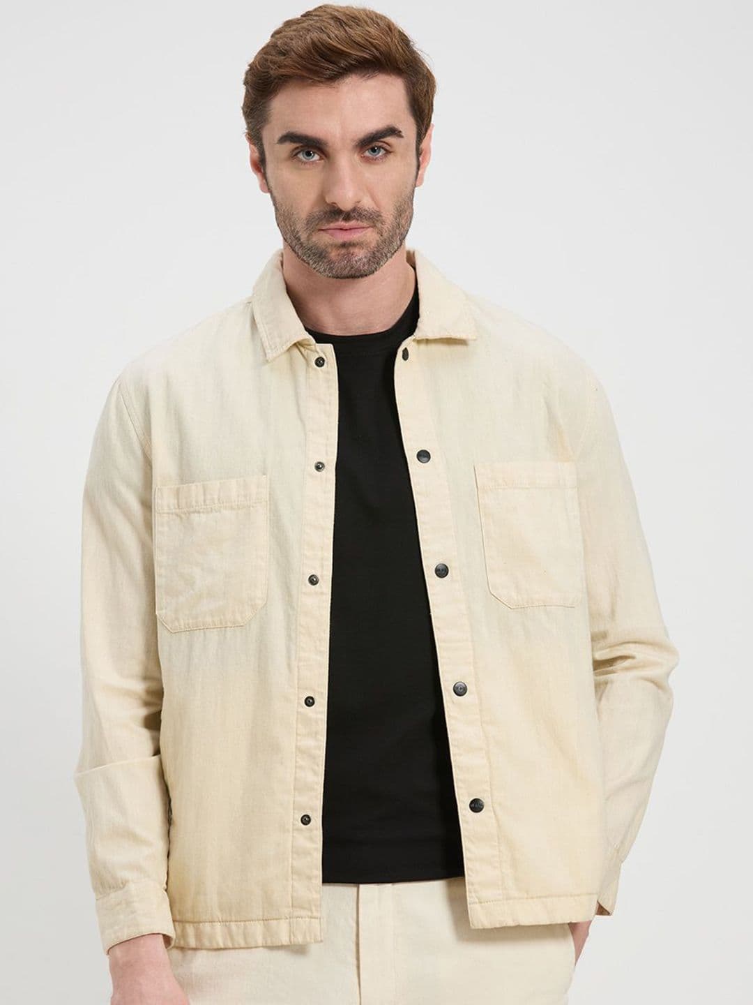 ONEMILE Men Spread Collar Solid Cotton Tailored Jacket - view 1