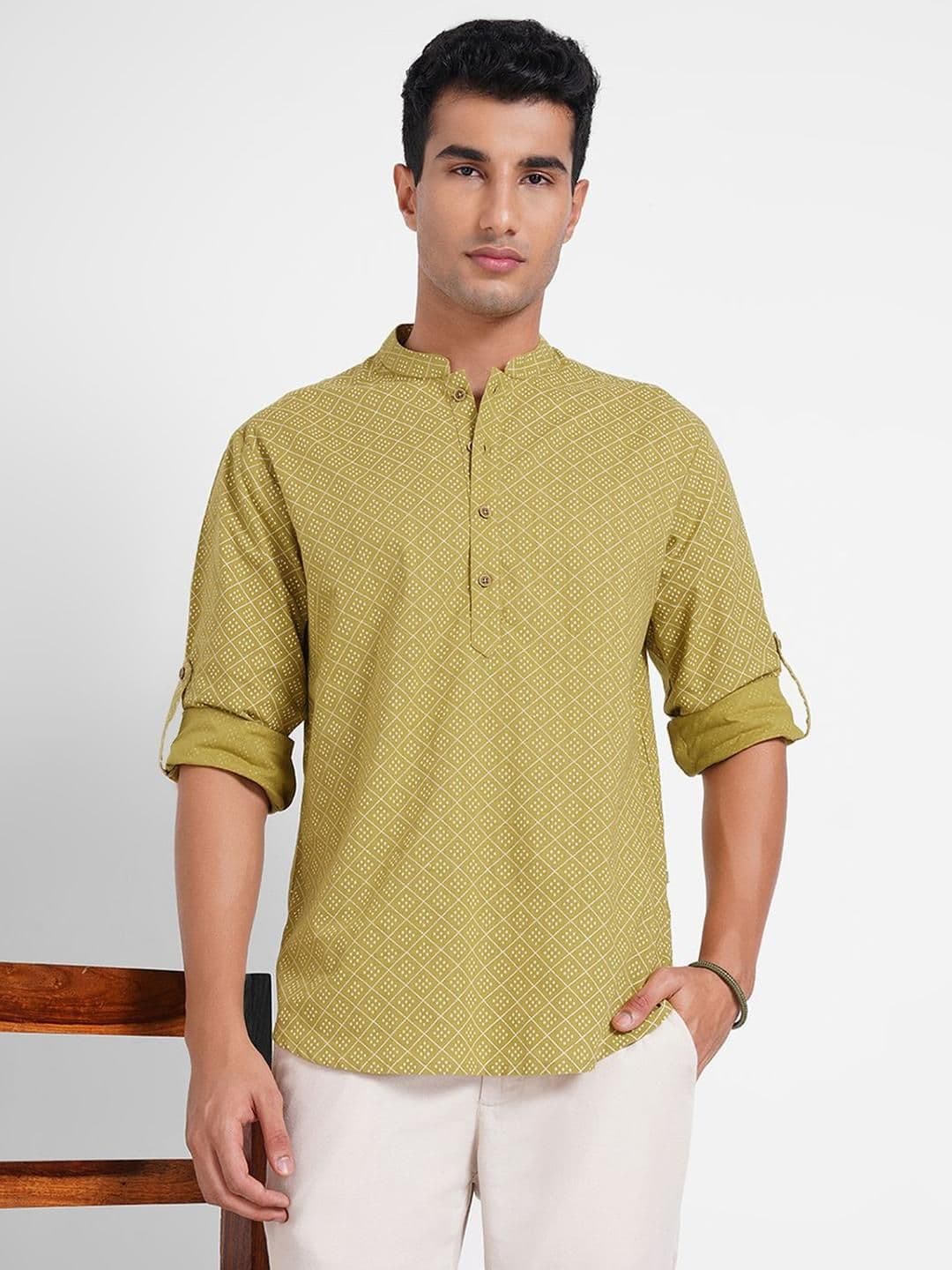 indus route by Pantaloons Men Geometric Printed Daily Pure Cotton Straight Short Kurta - view 1