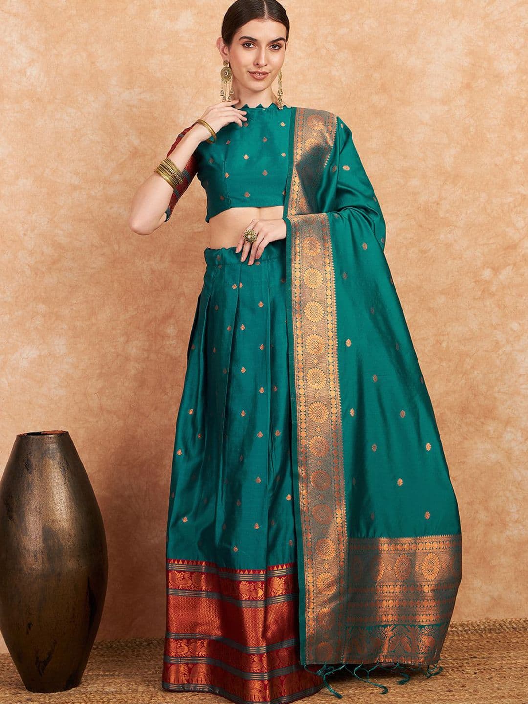 HERE&NOW Semi-Stitched Lehenga & Unstitched Blouse With Dupatta - view 1